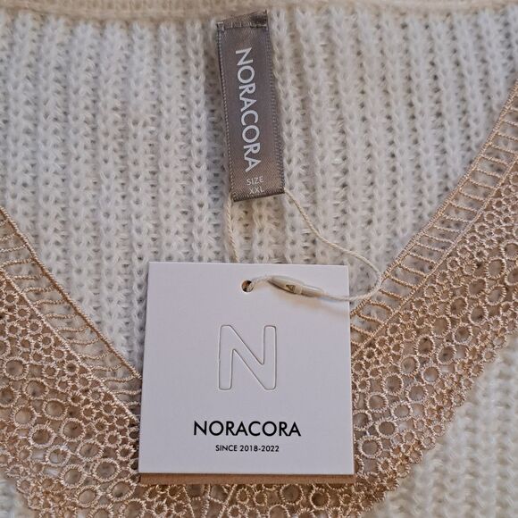 Noracoara Contrast Guipure Lace Drop Shoulder Sweater Biege Size XXL NWT - Picture 5 of 13
